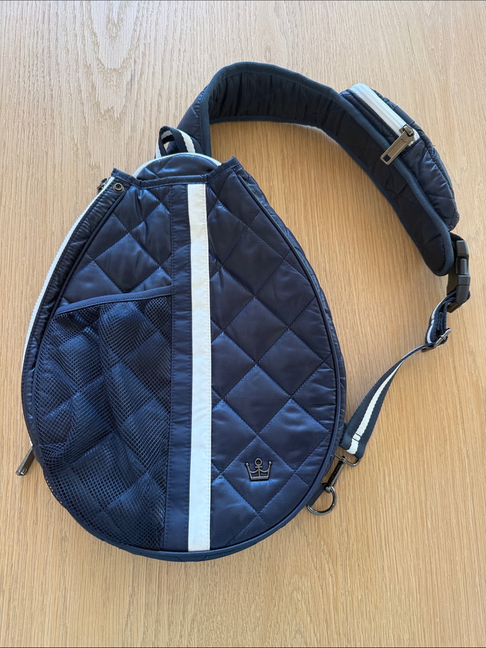 Oliver Thomas Navy Quilted Sling Crossbody with White Stripe